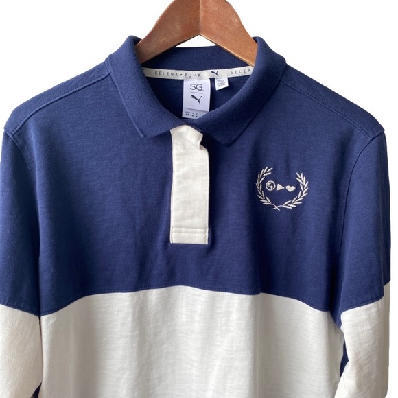Puma Selena Gomez Blue White Stripe Long Sleeve Crop Rugby Shirt Women's XL - Picture 4 of 14